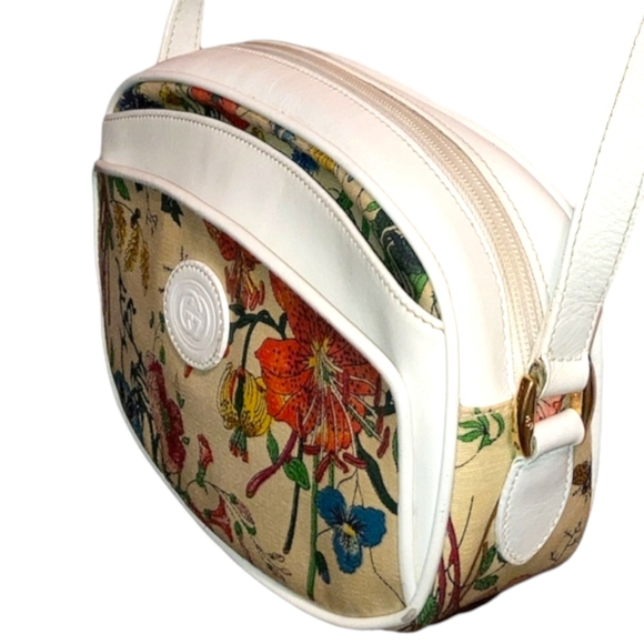 GUCCI Rare Vintage Flora White Leather Oval Crossbody- 007 113 0115 - Picture 3 of 16